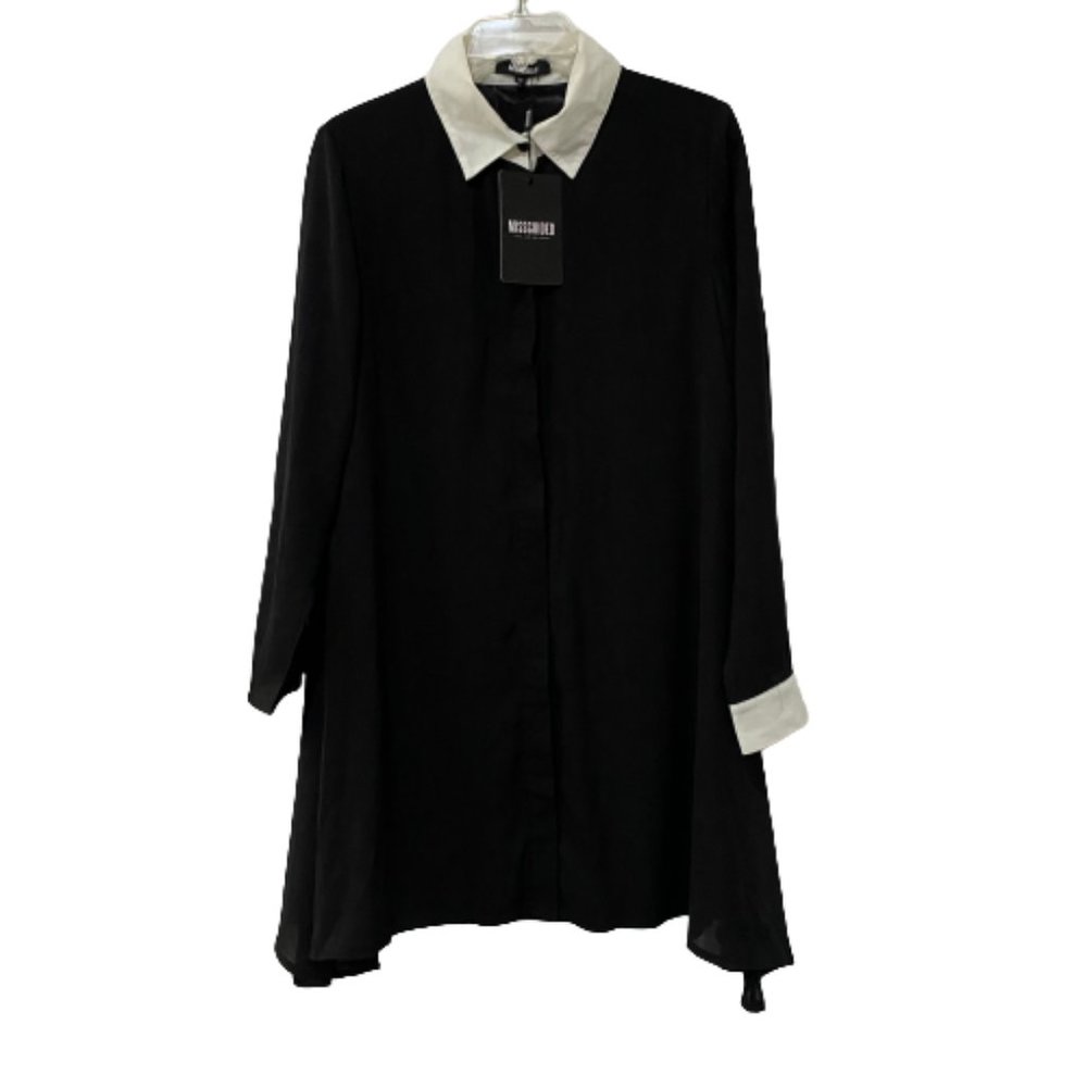 Missguided Women's  Black with White Trim High Low Tunic Polyester Dress Size 10